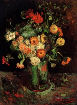 Florero Pintura al %C3%B3leo - Jarrón con Zinnias y Geranios Vincent van Gogh Impresionismo Flores
